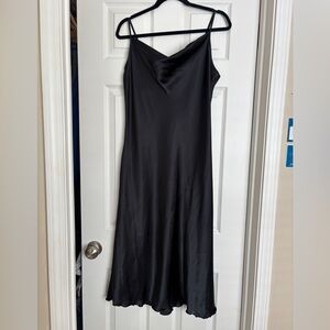 Bebe satin cowl neck slip midi dress Size L Black